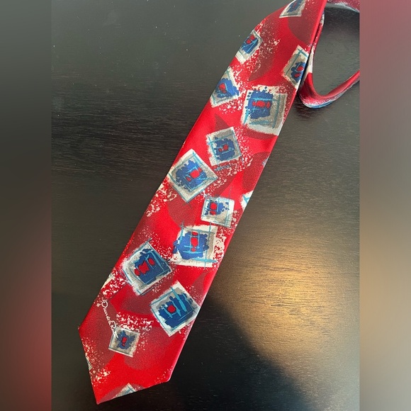 Oscar de la Renta Other - Vintage Oscar de la renta Red Geometric Patterned Tie